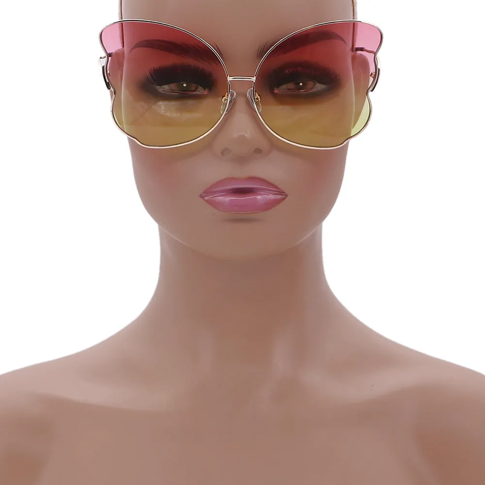 Pink Yellow Butterfly Shaped Gradient Tinted Sunglasses