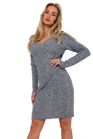 Plaid V-Neck Knit Sweater Dress