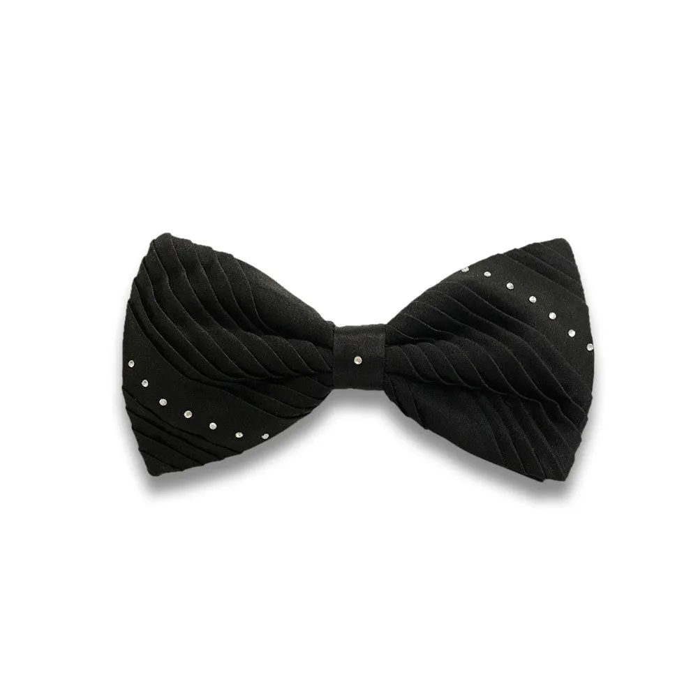 Pleated Silk Bow tie with White Swarovski Crystals