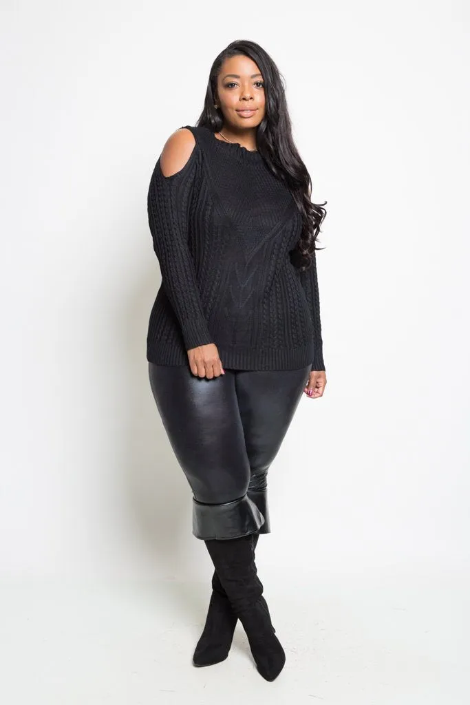 Plus Size Detailed Cold Shoulder Sweater [SALE]