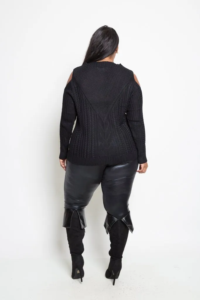 Plus Size Detailed Cold Shoulder Sweater [SALE]