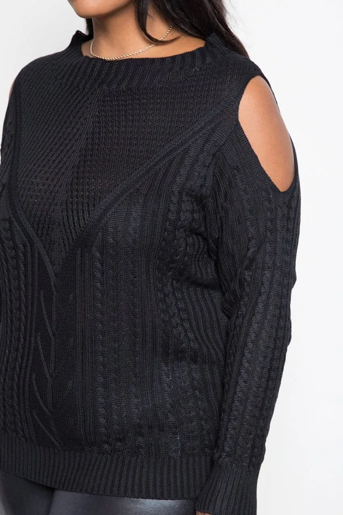 Plus Size Detailed Cold Shoulder Sweater [SALE]
