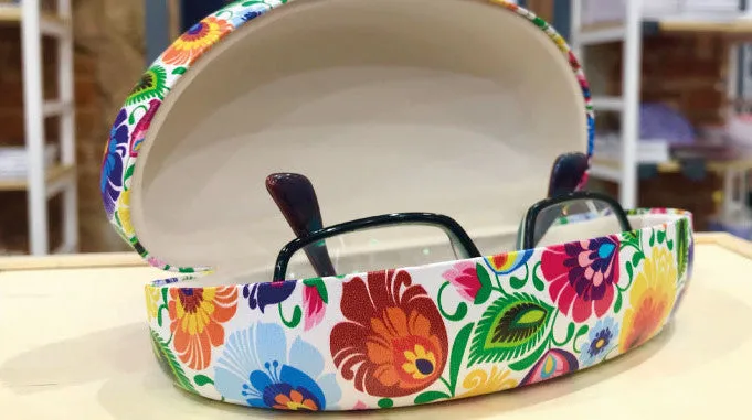 Polish Folk Art Large Hard Clamshell Sunglasses Case, Lowicz White