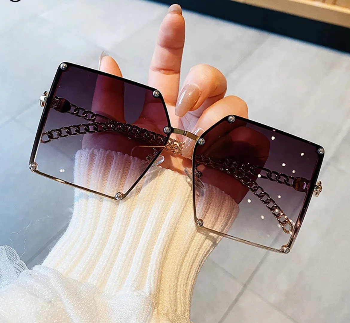 POPULAR OVERSIZED RIMLESS VINTAGE SQUARE FRAME SUNGLASSES