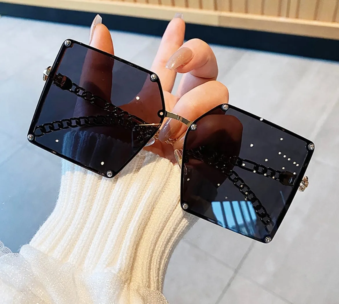 POPULAR OVERSIZED RIMLESS VINTAGE SQUARE FRAME SUNGLASSES