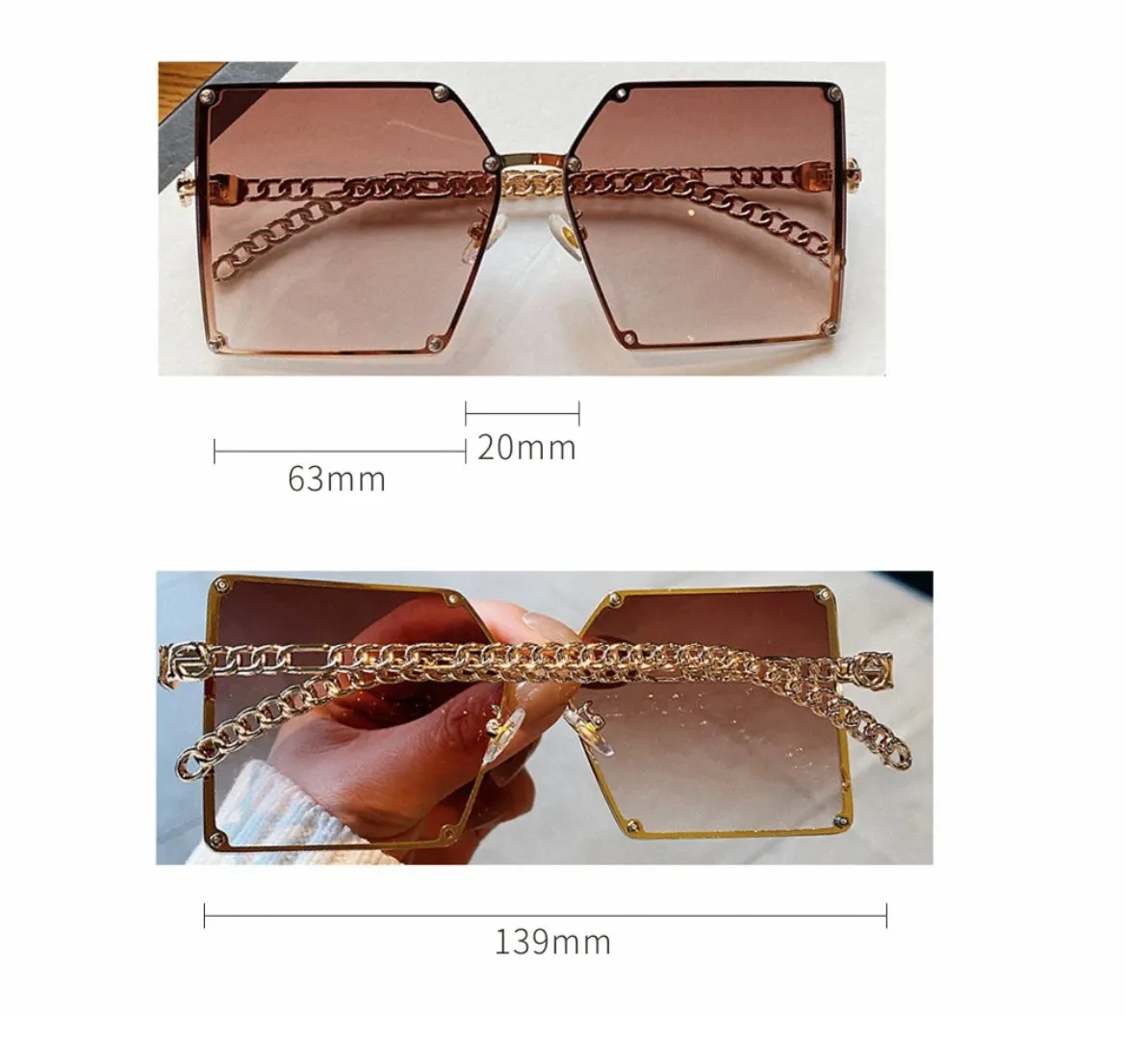 POPULAR OVERSIZED RIMLESS VINTAGE SQUARE FRAME SUNGLASSES