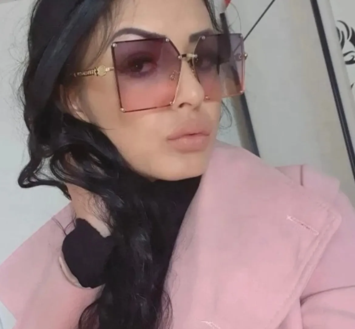 POPULAR OVERSIZED RIMLESS VINTAGE SQUARE FRAME SUNGLASSES