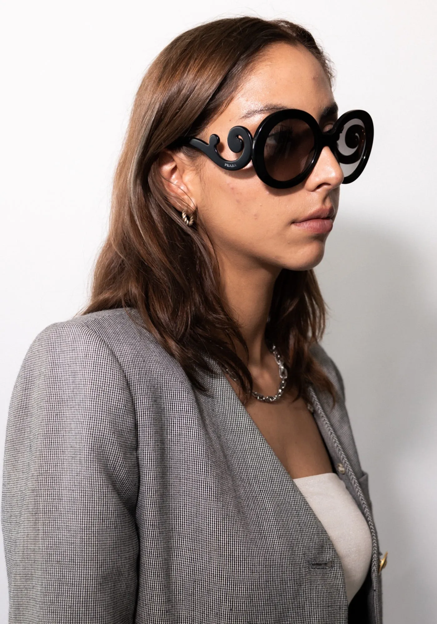 Prada Black Baroque Swirl Round Sunglasses