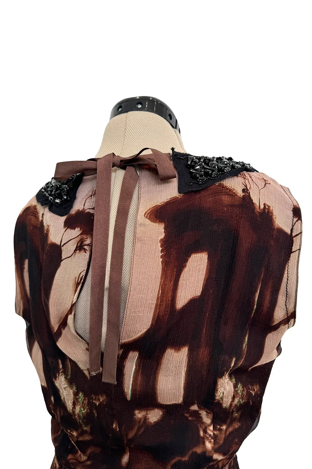 Prettiest Fall 2004 Prada Runway & Ad Campaign Print Silk Chiffon Dress w Beaded Detailing