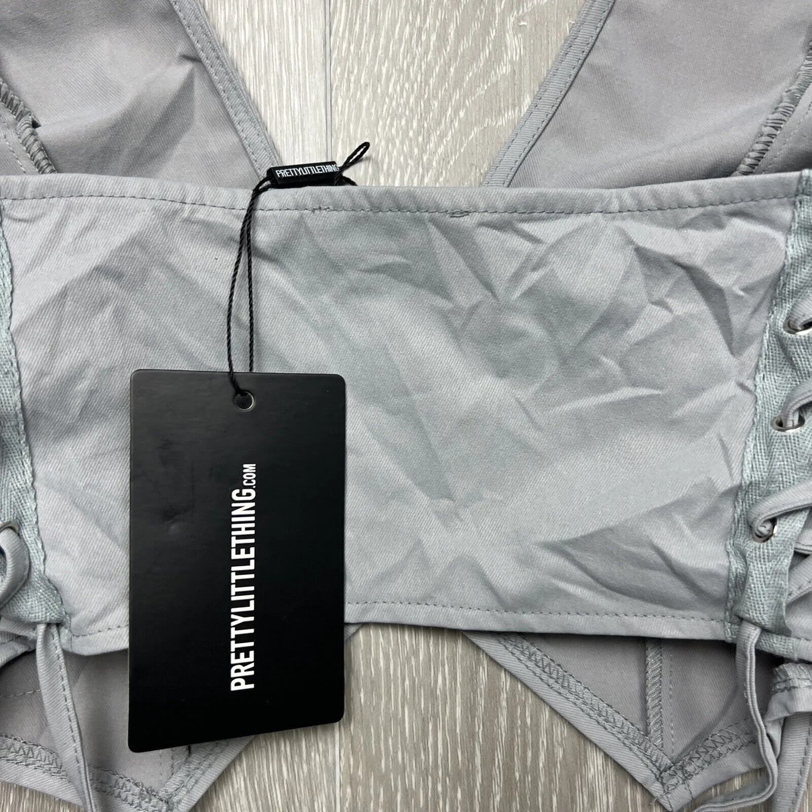 PRETTYLITTLETHING Grey Cargo Lace Up Size Zip Up Crop Top Size 10 (New)