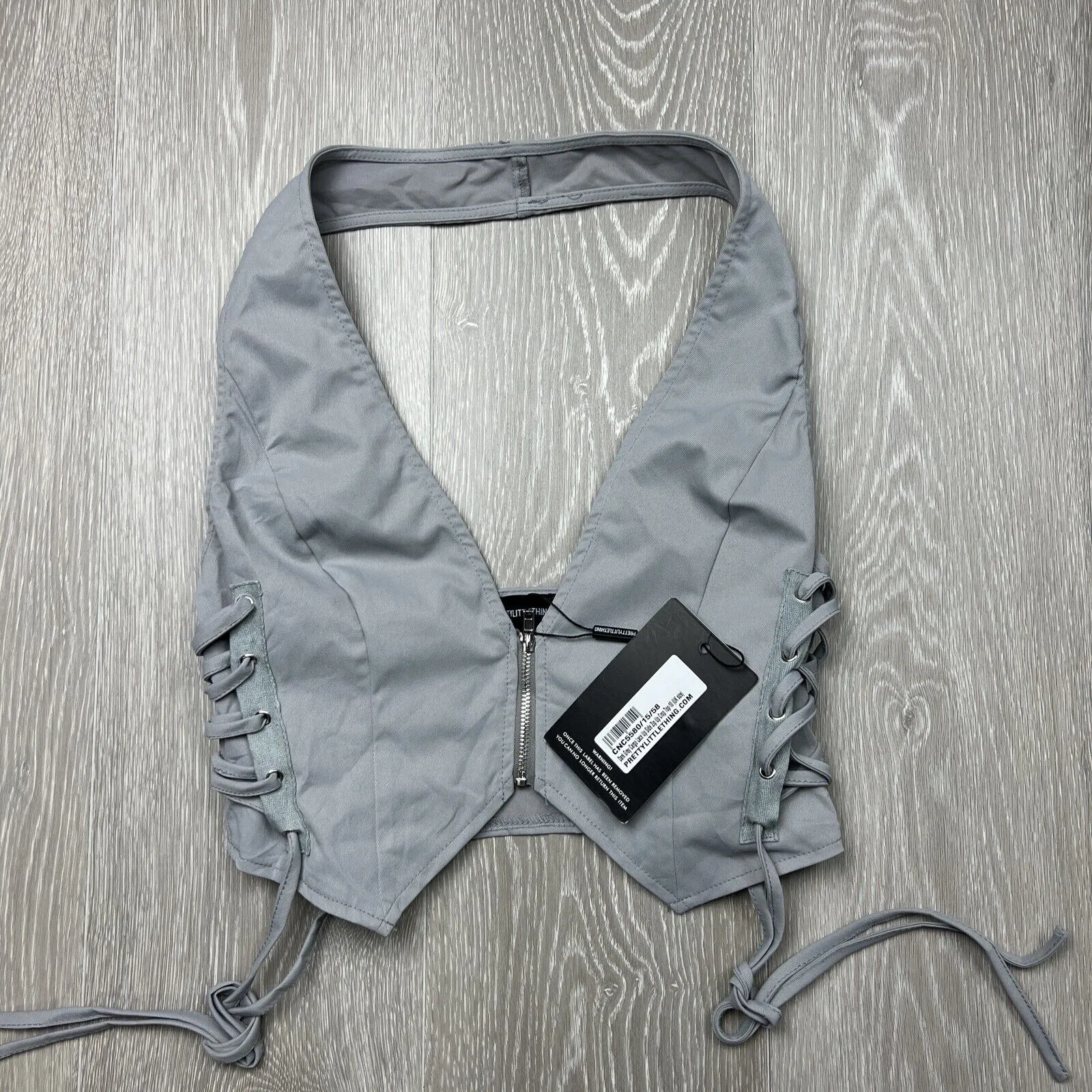 PRETTYLITTLETHING Grey Cargo Lace Up Size Zip Up Crop Top Size 10 (New)