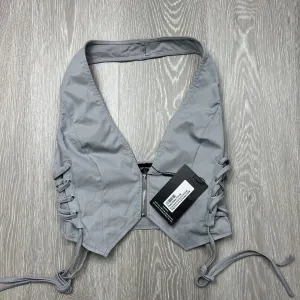 PRETTYLITTLETHING Grey Cargo Lace Up Size Zip Up Crop Top Size 10 (New)