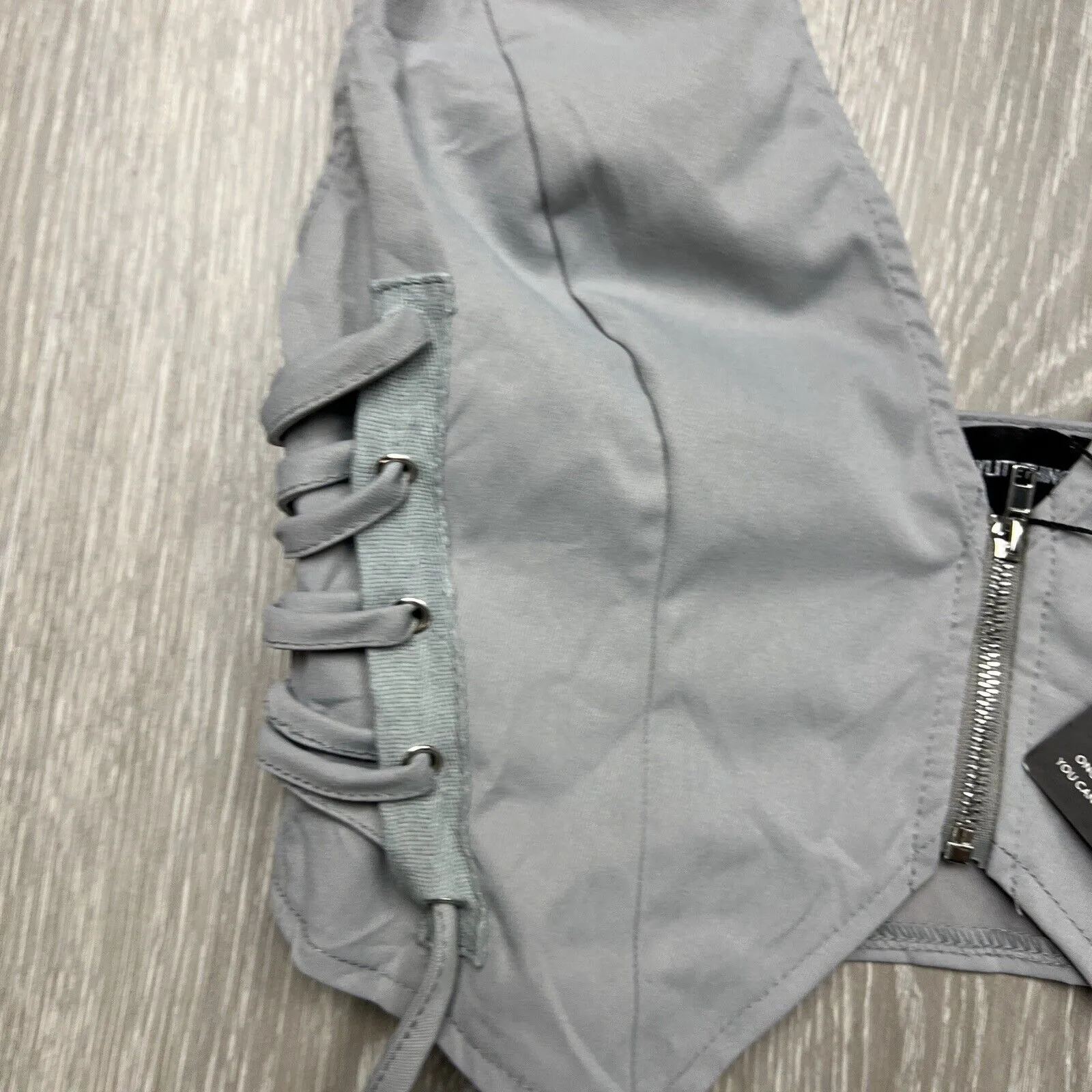PRETTYLITTLETHING Grey Cargo Lace Up Size Zip Up Crop Top Size 10 (New)