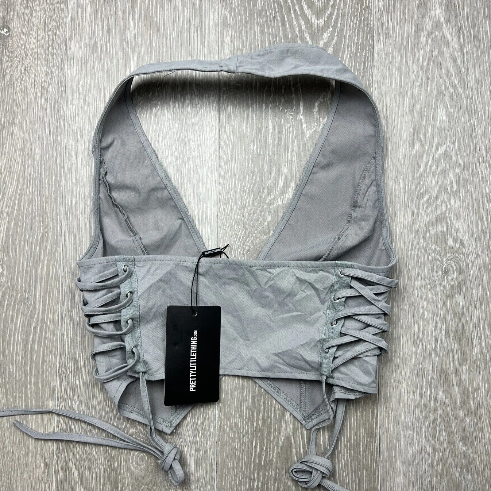 PRETTYLITTLETHING Grey Cargo Lace Up Size Zip Up Crop Top Size 10 (New)