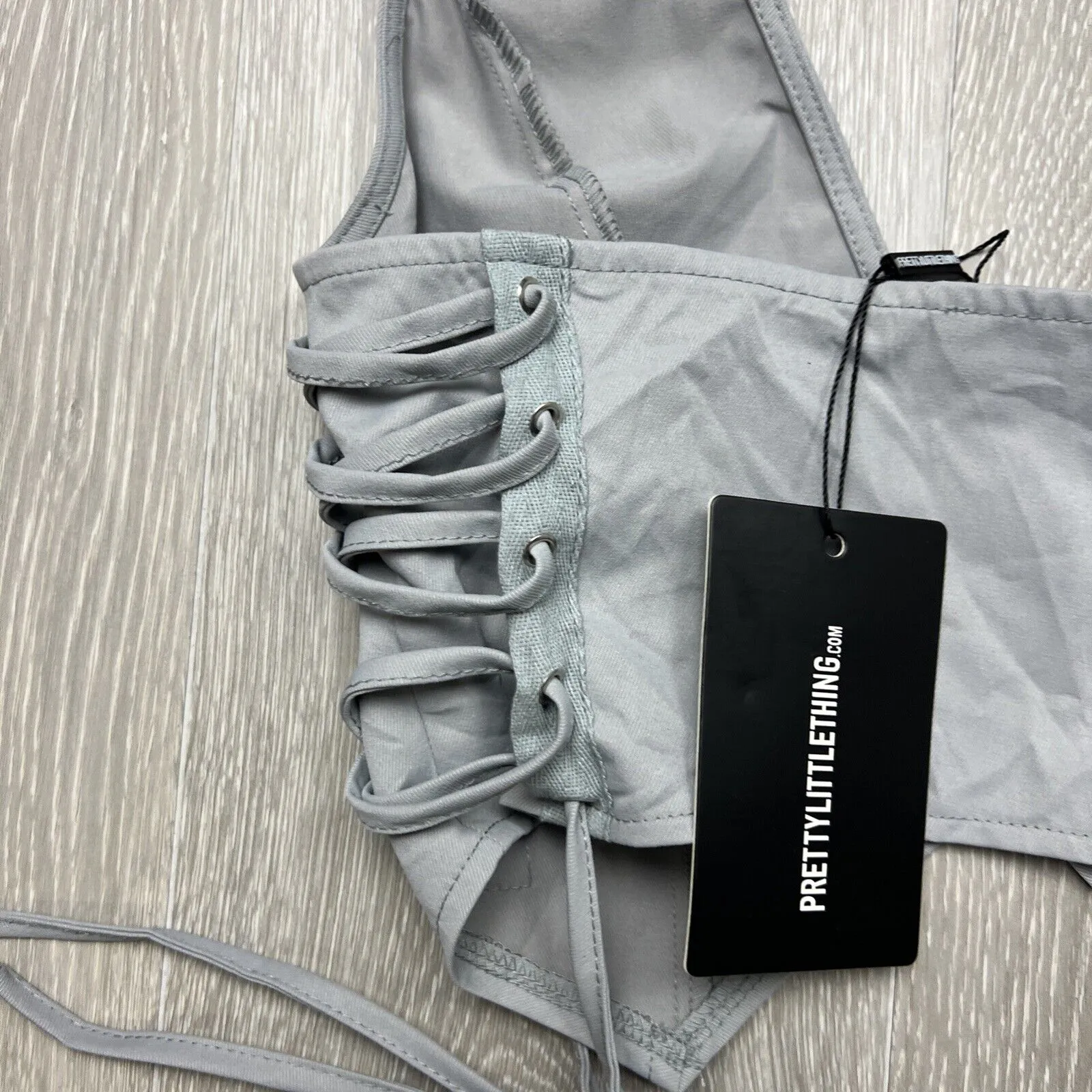 PRETTYLITTLETHING Grey Cargo Lace Up Size Zip Up Crop Top Size 10 (New)