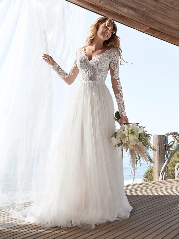 Products A Line Long Sleeve Bridal Dresses Wedding Dress