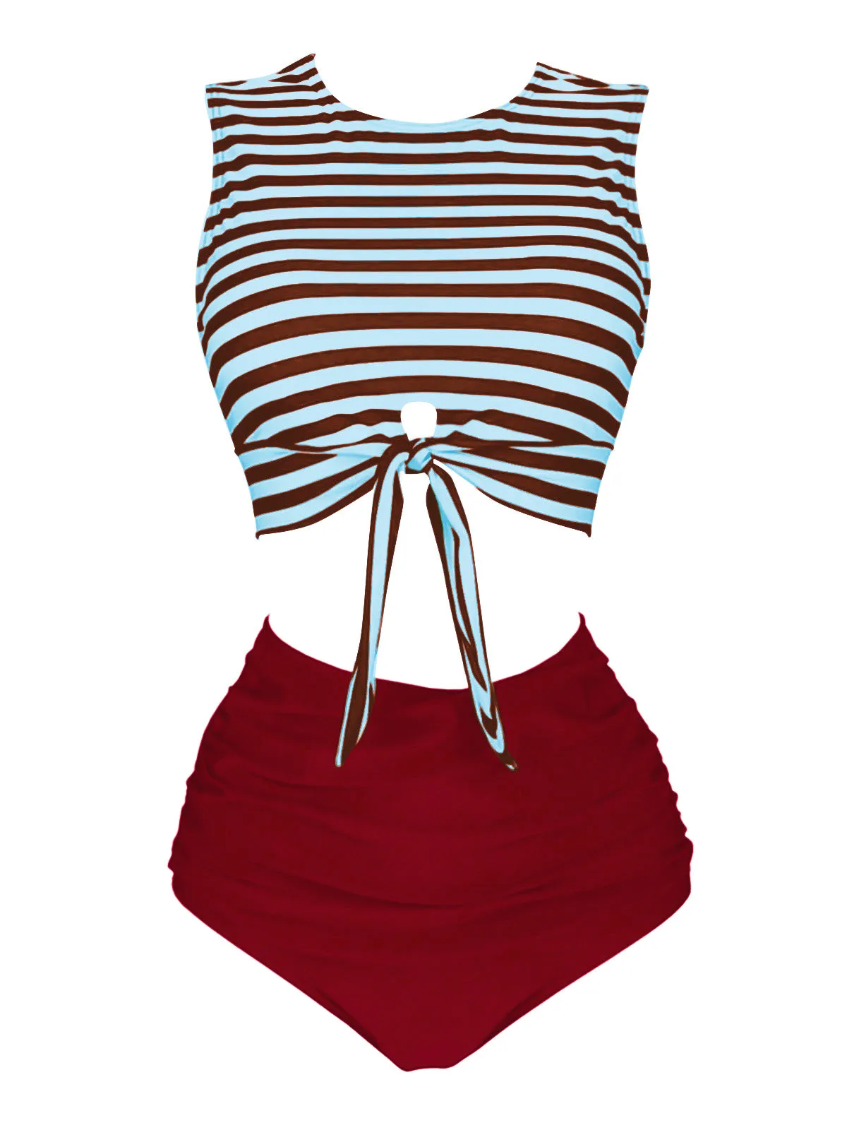 [Prévente] Maillot de bain à rayures à lacets bleu et rouge des années 1970