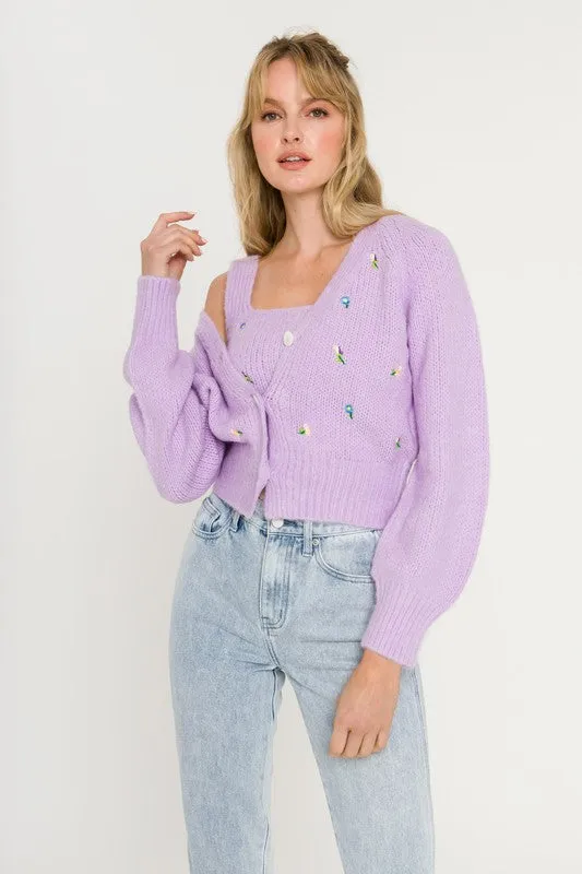 Purple Fuzzy Flower Cardigan