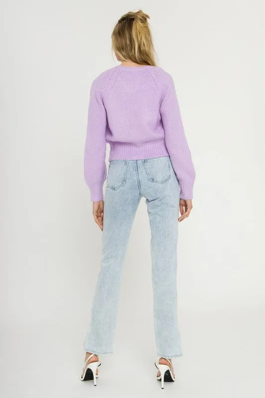 Purple Fuzzy Flower Cardigan