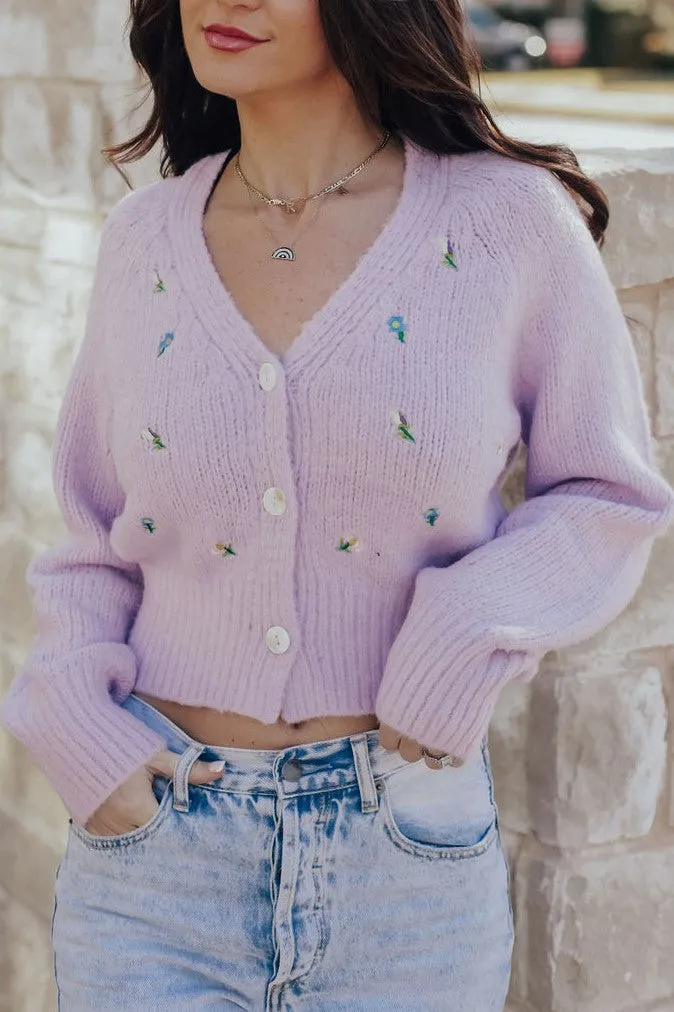 Purple Fuzzy Flower Cardigan