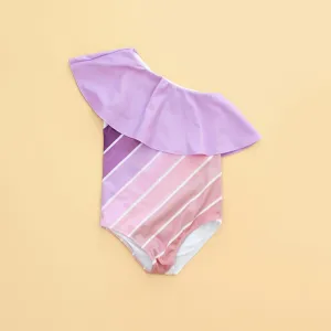 Purple Sands Rainbow One Shoulder Ruffle Swimsuit