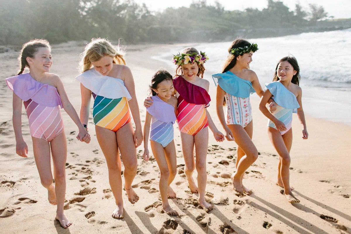 Purple Sands Rainbow One Shoulder Ruffle Swimsuit