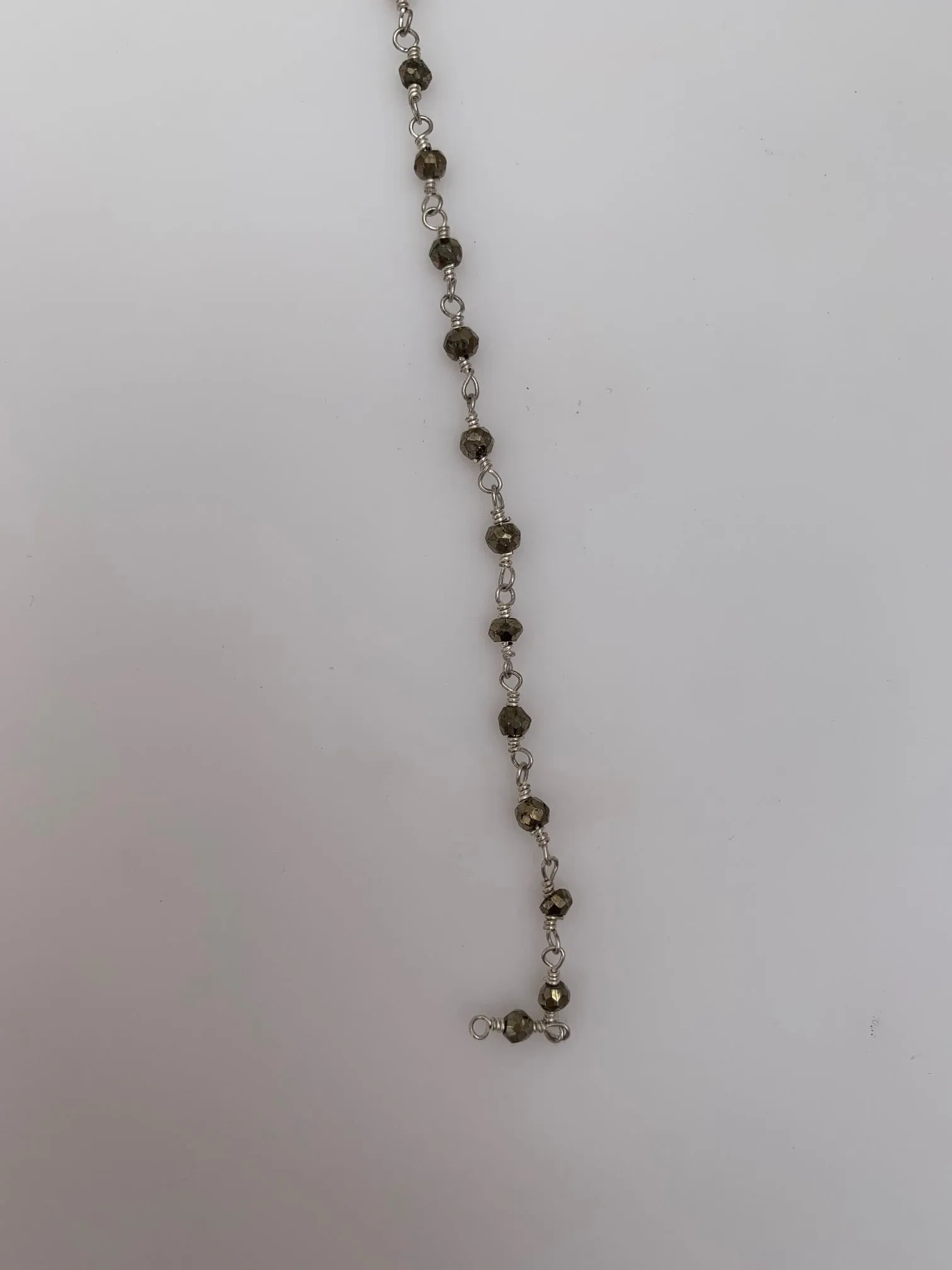 Pyrite Chain | Natural Pyrite Beads on Silver Plated Wire Chain | Faceted Beaded Chain | 3mm Pyrite Beads | 1 Foot