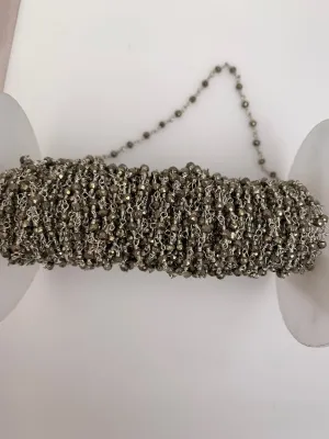 Pyrite Chain | Natural Pyrite Beads on Silver Plated Wire Chain | Faceted Beaded Chain | 3mm Pyrite Beads | 1 Foot