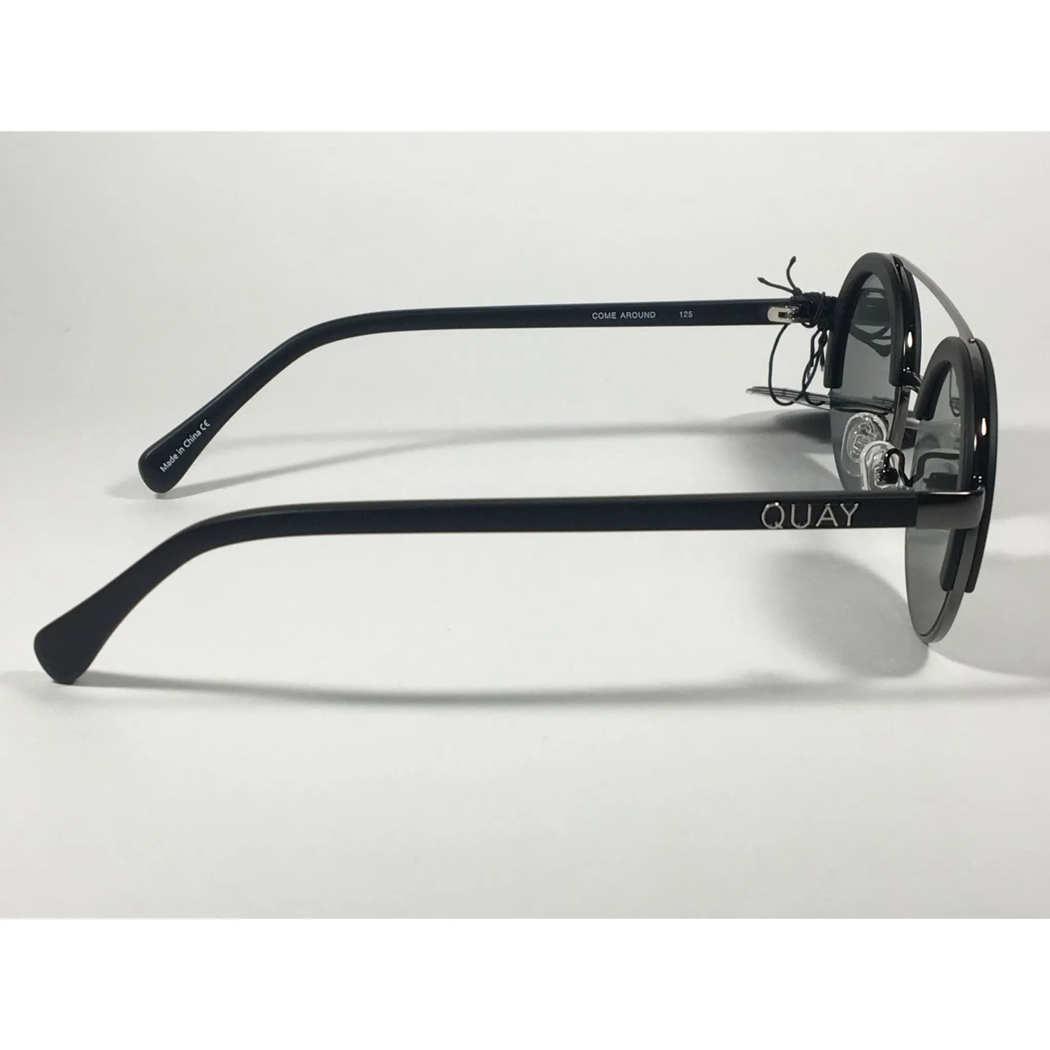 Quay Australia QW000365 BLK/GRN Come Around Round Brow Bar Sunglasses Black Frame Green Lens