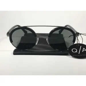Quay Australia QW000365 BLK/GRN Come Around Round Brow Bar Sunglasses Black Frame Green Lens