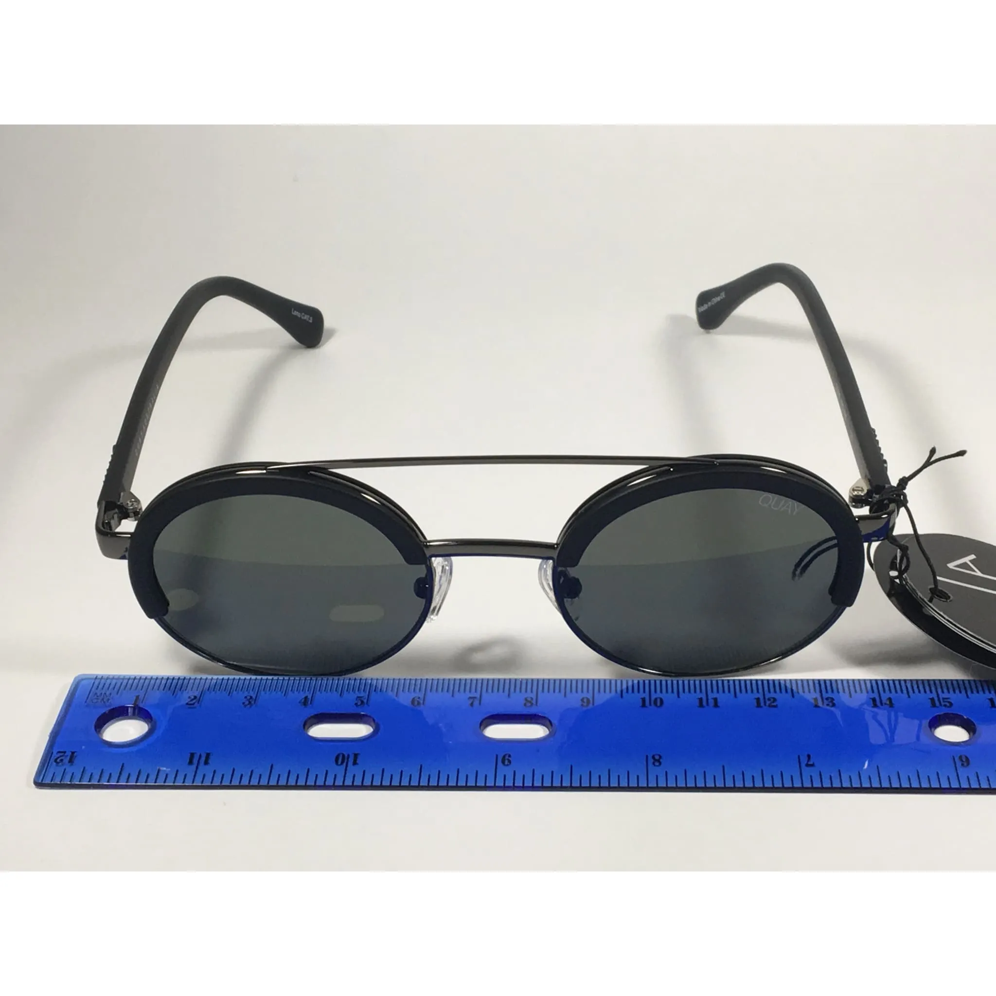 Quay Australia QW000365 BLK/GRN Come Around Round Brow Bar Sunglasses Black Frame Green Lens