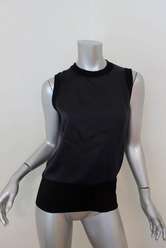 Rag & Bone Tank Darcie Navy Satin & Black Ribbed Knit Size Small Sleeveless Top