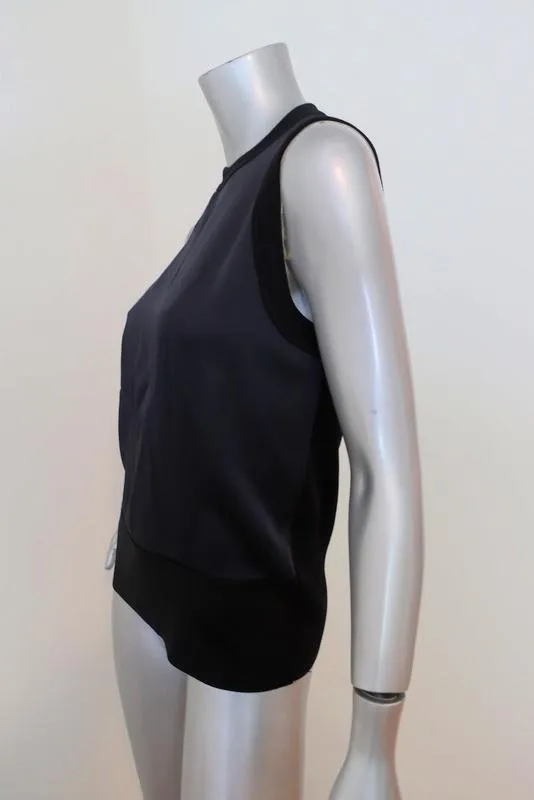 Rag & Bone Tank Darcie Navy Satin & Black Ribbed Knit Size Small Sleeveless Top