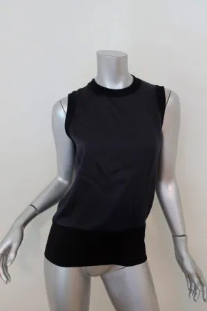 Rag & Bone Tank Darcie Navy Satin & Black Ribbed Knit Size Small Sleeveless Top