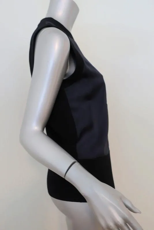 Rag & Bone Tank Darcie Navy Satin & Black Ribbed Knit Size Small Sleeveless Top