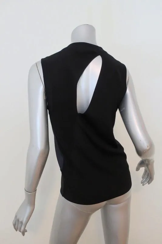 Rag & Bone Tank Darcie Navy Satin & Black Ribbed Knit Size Small Sleeveless Top