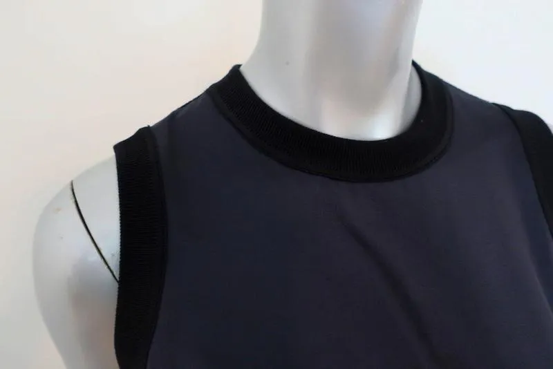 Rag & Bone Tank Darcie Navy Satin & Black Ribbed Knit Size Small Sleeveless Top