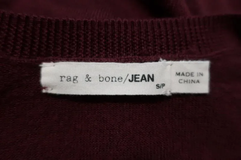 Rag & Bone/JEAN Sweater Bevan Port Wine Merino Wool Size Small V-Neck Pullover