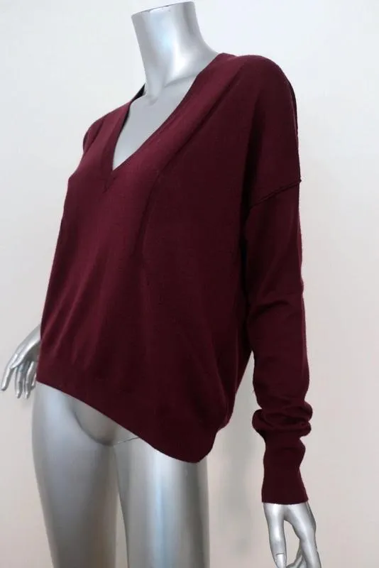 Rag & Bone/JEAN Sweater Bevan Port Wine Merino Wool Size Small V-Neck Pullover