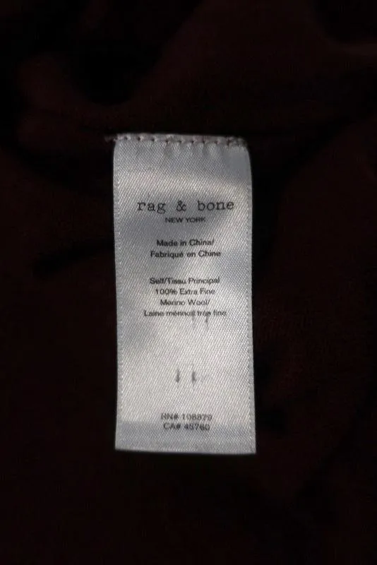 Rag & Bone/JEAN Sweater Bevan Port Wine Merino Wool Size Small V-Neck Pullover