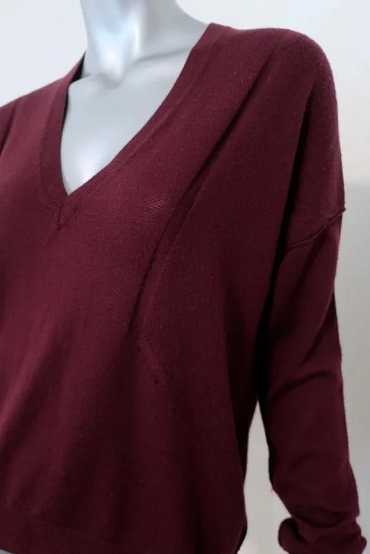 Rag & Bone/JEAN Sweater Bevan Port Wine Merino Wool Size Small V-Neck Pullover