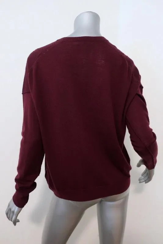 Rag & Bone/JEAN Sweater Bevan Port Wine Merino Wool Size Small V-Neck Pullover