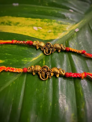 (Rakhi Set of 2) Unique Designer Rakhi OM/Ganesha/Elephant Designs With multicoloured Thread Rakhi