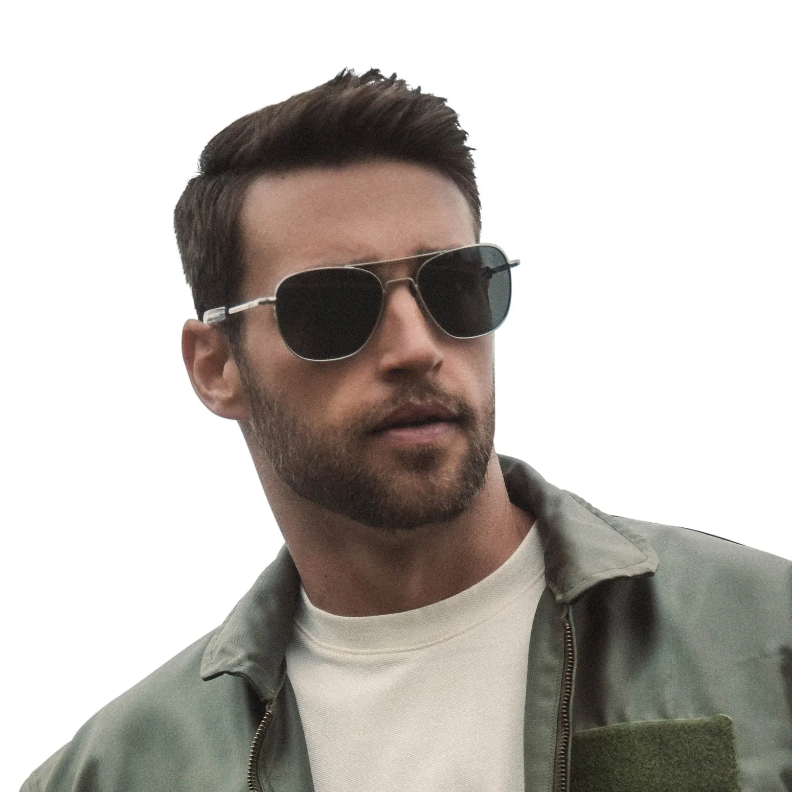 Randolph Aviator Sunglasses Matte Chrome Bayonet Clear Skytec Glass Non-Polarized American Gray Military Special Edition