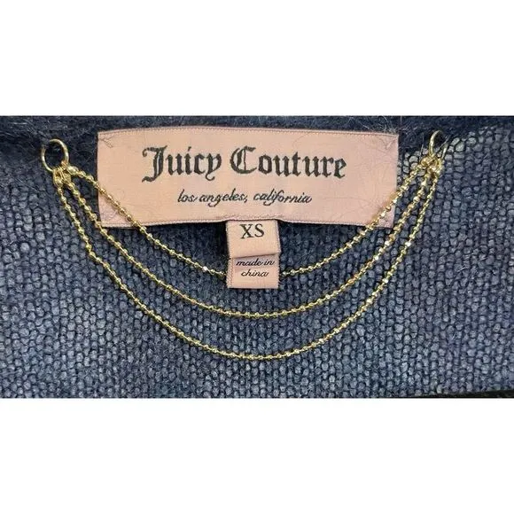 Rare JUICY COUTURE Navy Blue Mohair Wool Blend Short‎ Sleeve Fuzzy Sweater XS