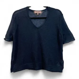Rare JUICY COUTURE Navy Blue Mohair Wool Blend Short‎ Sleeve Fuzzy Sweater XS