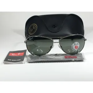 Ray-Ban RB3293 004/9A Highstreet Polarized Aviator Sunglasses Gunmetal Gray Frame Green Lens