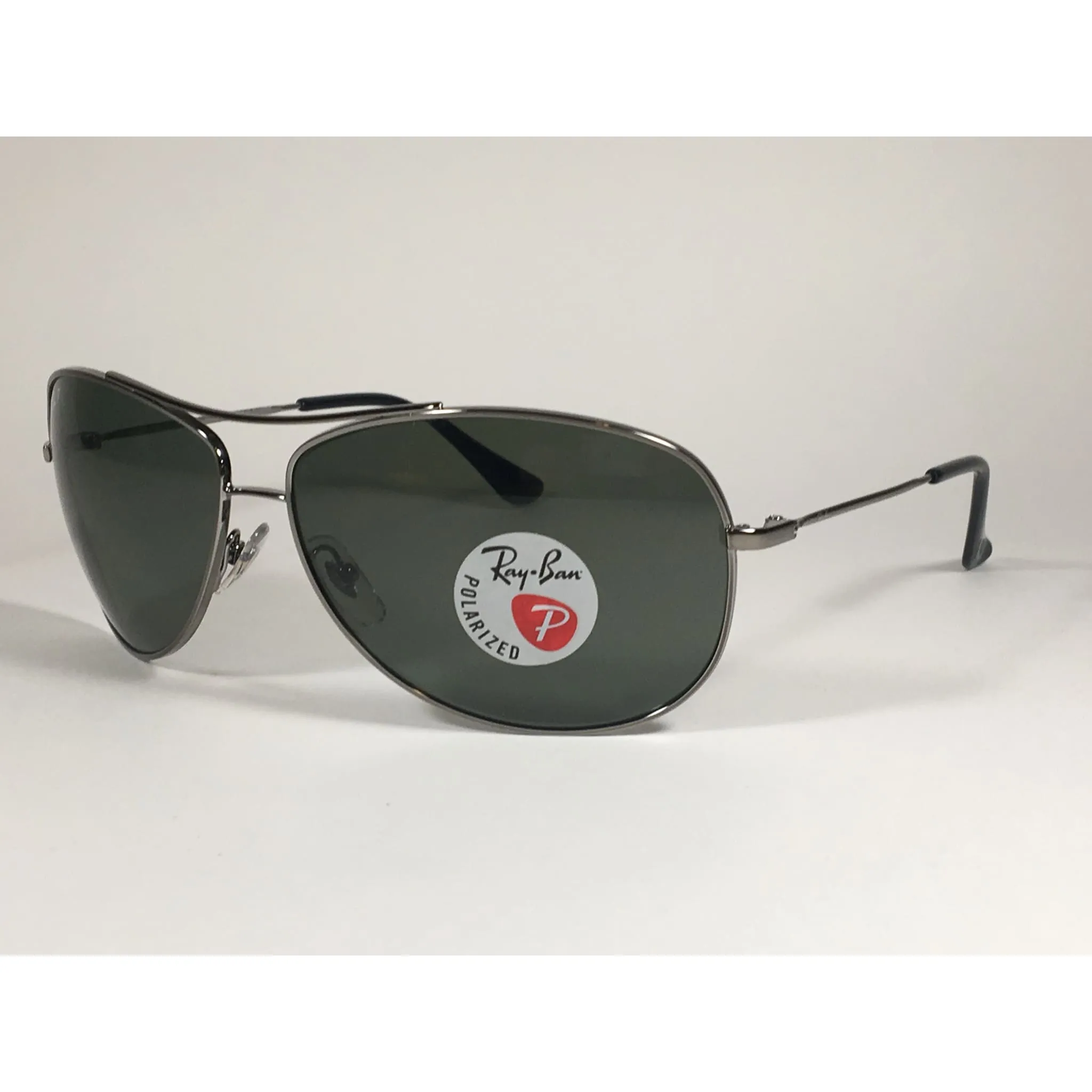 Ray-Ban RB3293 004/9A Highstreet Polarized Aviator Sunglasses Gunmetal Gray Frame Green Lens