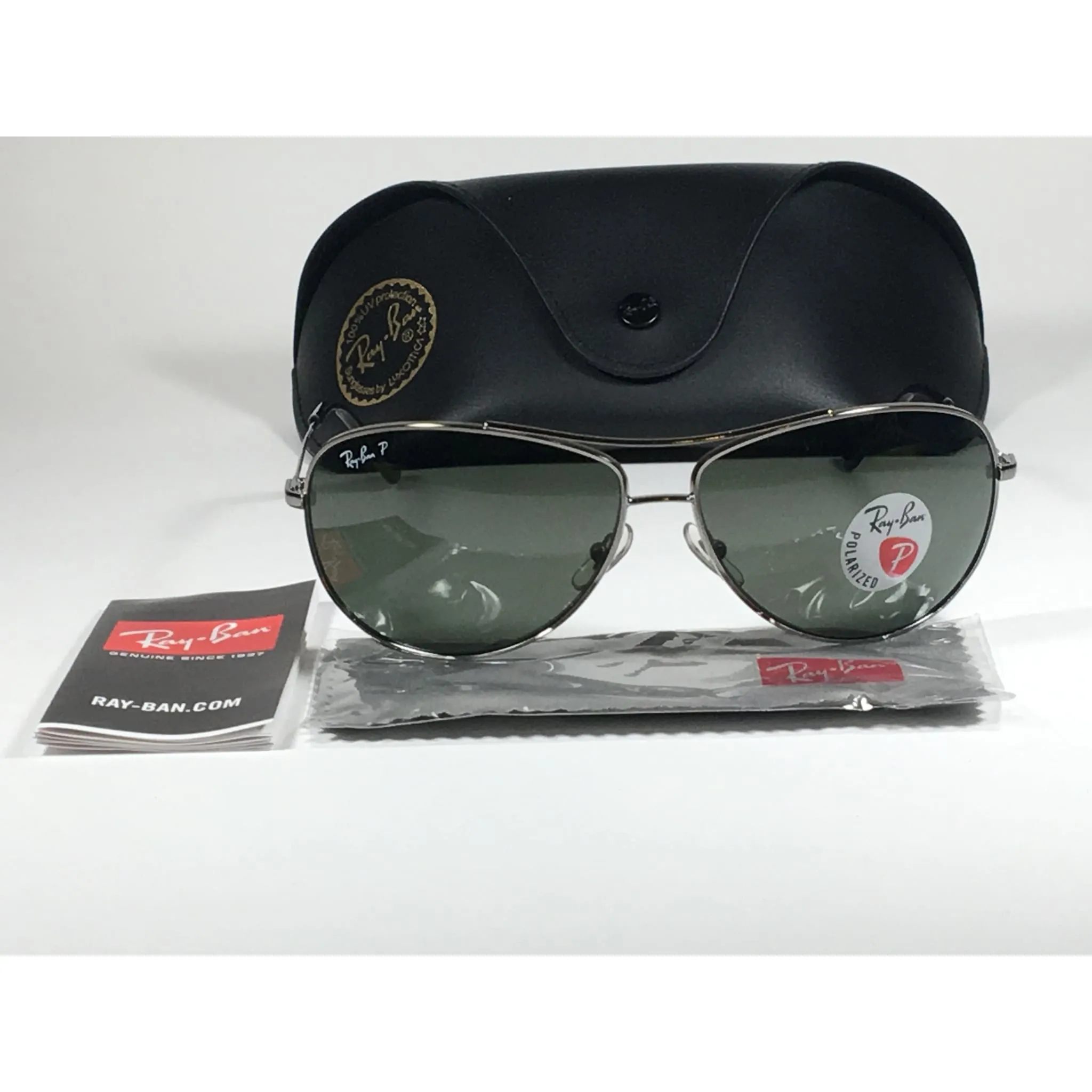 Ray-Ban RB3293 004/9A Highstreet Polarized Aviator Sunglasses Gunmetal Gray Frame Green Lens