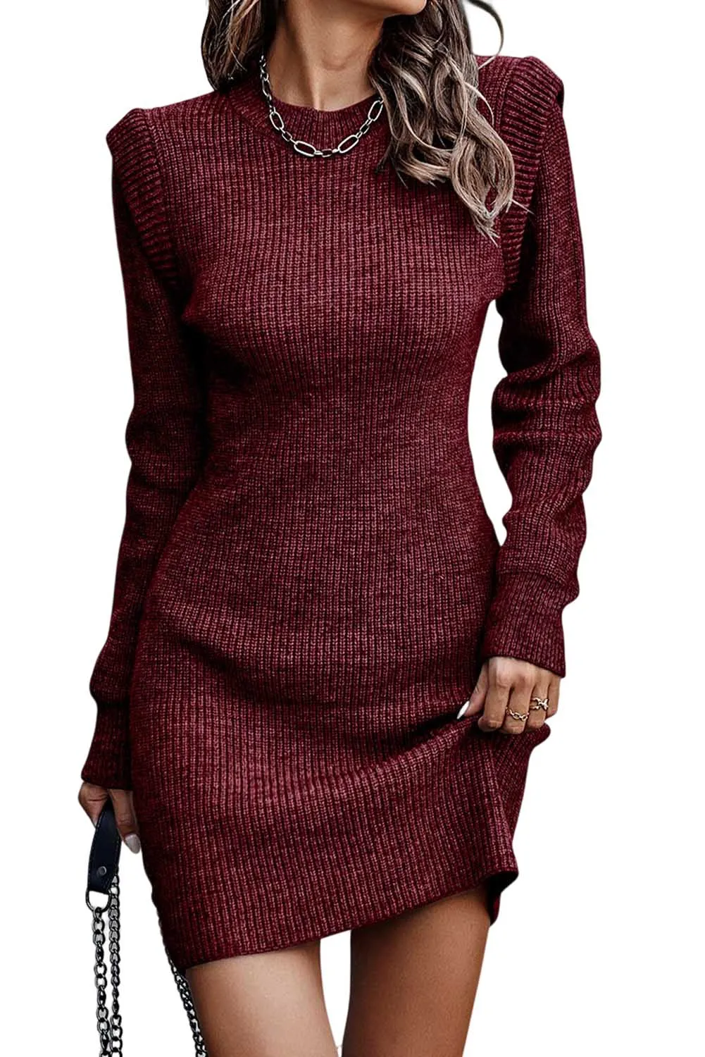 Red Long Sleeve Bodycon Sweater Dress